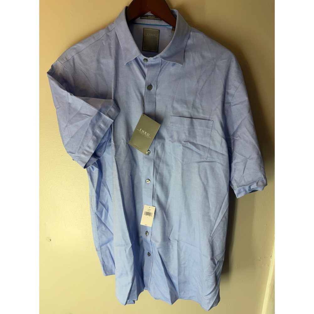 Enro Mens Non-Iron Short Sleeve Button Down Shirt Light Blue 175934 L
